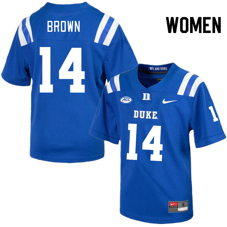 Women #14 Sean Brown Duke Blue Devils College Football Jerseys Stitched Sale-Royal - Click Image to Close